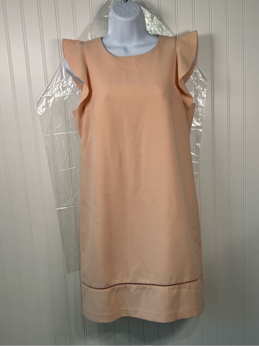 Loft Sleeveless Peach Shift Dress with Ruffle Shoulders